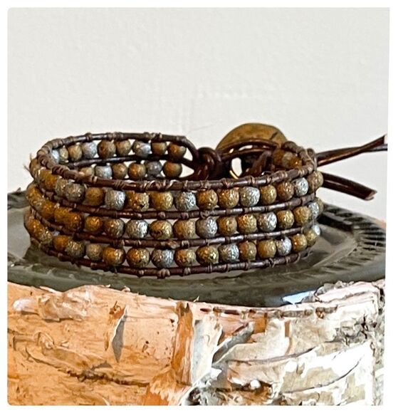 HANDMADE 3 Row Leather and Bead Cuff Bracelet - Picture 8 of 9
